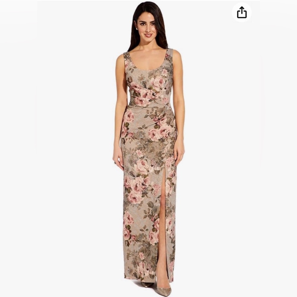 Adrianna Papell Floral Print Column Gown Maxi Dress with Slit